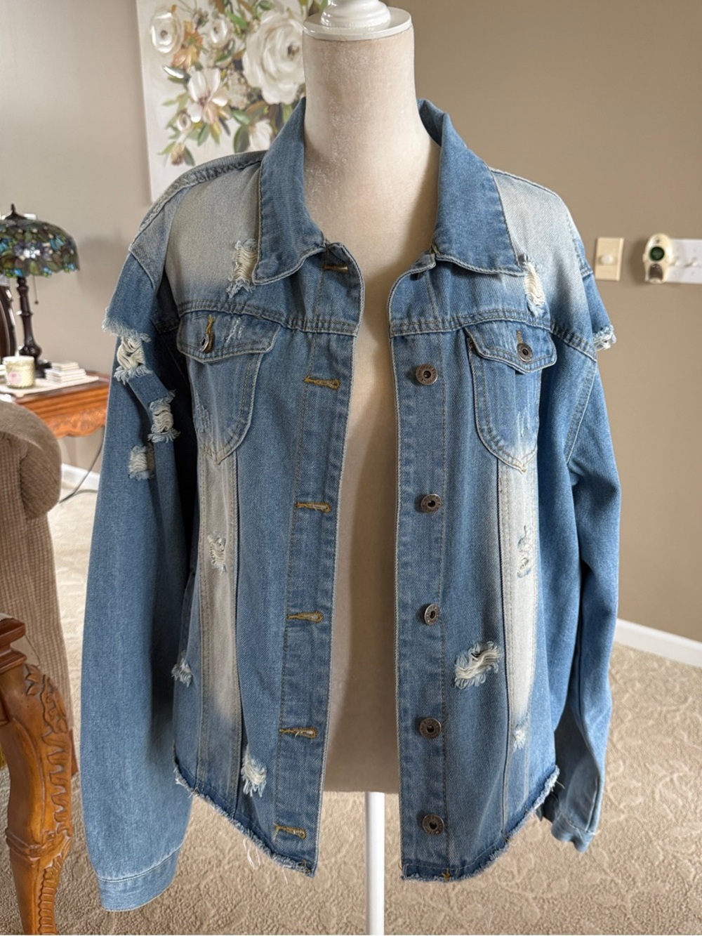 Light Blue Distressed Women's Denim Jacket